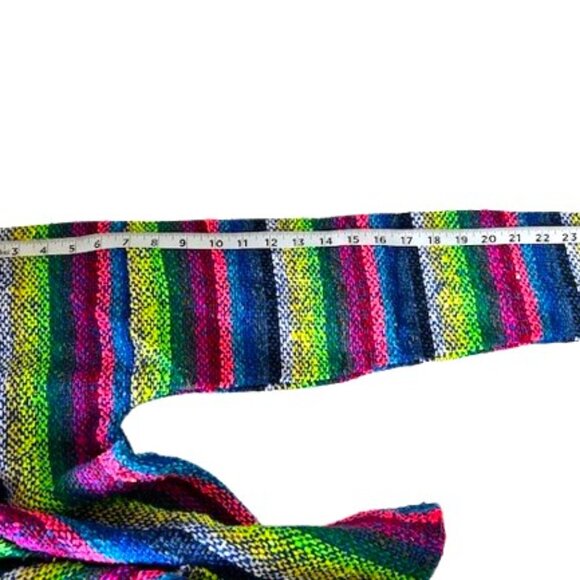 Mens Medium Mexican Baja Hoodie Rainbow Colorful Striped Pullover Drug Rug - Picture 7 of 7